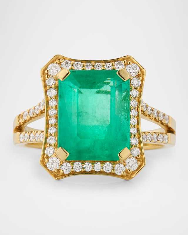 G-One 18K Yellow Gold Emerald Ring with Diamonds